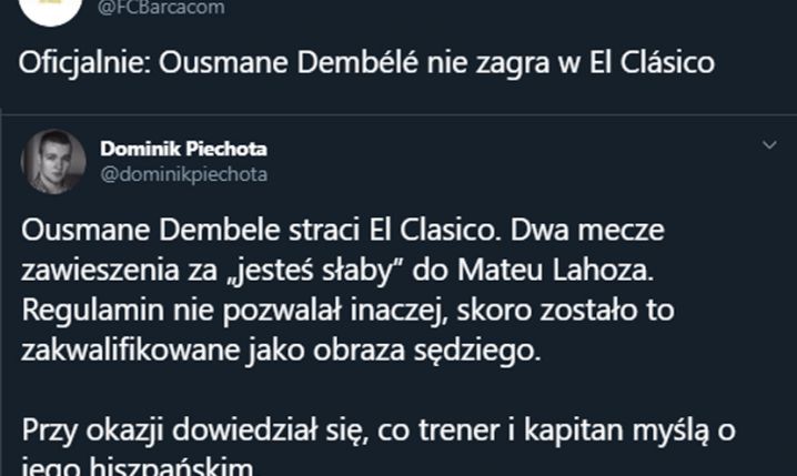 OFICJALNIE! Ousmane Dembele zawieszony!